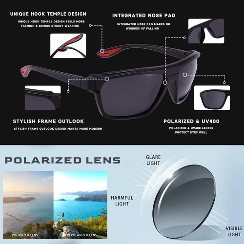 MALIDAK Polarized Sunglasses for Men, Lightweight Sports Sun Glasses with UV Protection for Cycling Driving Fishing