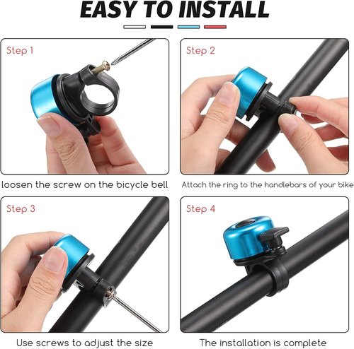Hestya Bike Bells - Loud Crisp Aluminum Bicycle Ring Bell Set | 4 Pieces for Mountain & Road Bikes