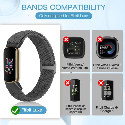 VNDAPT 3 Pack Elastic Braided Bands Compatible with Fitbit Luxe Band Women Men, Adjustable Nylon Straps Stretchy Replacement Wristband for Fitbit Luxe/Luxe Special Edition Fitness Tracker