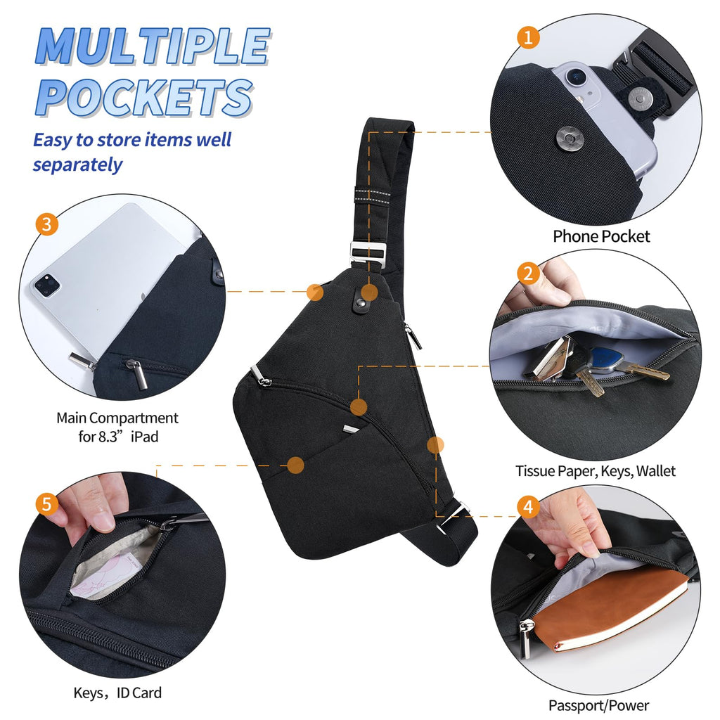 VADOO Sling Bag for Men and Women, Anti theft Crossbody Bag Lightweight Shoulder Chest Bag for Travel Gym Running