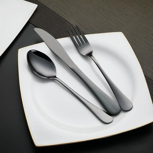 DEVICO Portable Camping Utensils Set - Stainless Steel Reusable Cutlery with Case | 5-Piece Set in Black