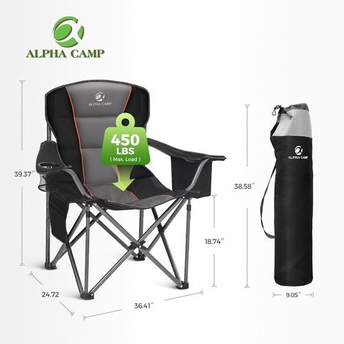 ALPHA CAMP Heavy Duty Camping Chair - 500LBS Capacity, Oversized & Padded with Cooler Bag & Cup Holder