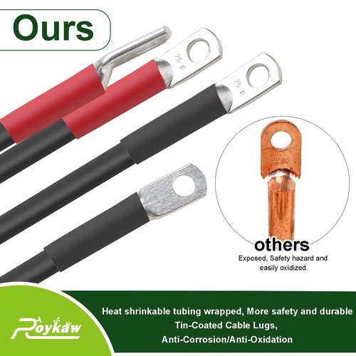 Roykaw 4 Gauge Golf Cart Battery Cables Compatible with EZGO TXT 36/48 Volt 1994-up Models, Heavy-Duty Pure Copper Tin-Coated Cable Lugs, Anti-Corrosion/Anti-Oxidation
