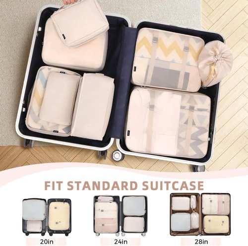 BAGAIL Packing Cubes - 8 Set Luggage Organizers for Travel Accessories | Cream Color