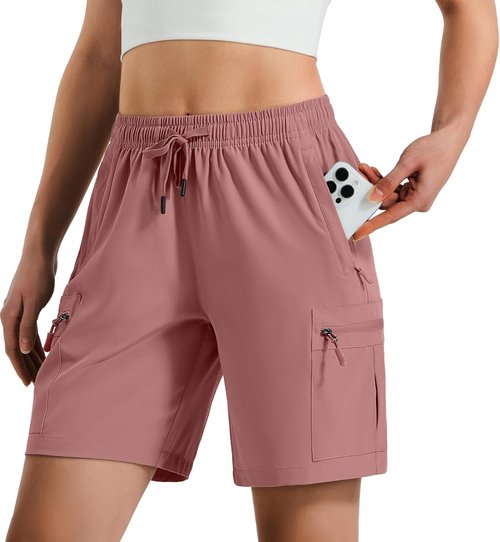 Hugut Women's Quick-Dry Hiking Cargo Shorts - Lightweight, Water-Resistant, Zipper Pockets | Ideal for Camping & Travel