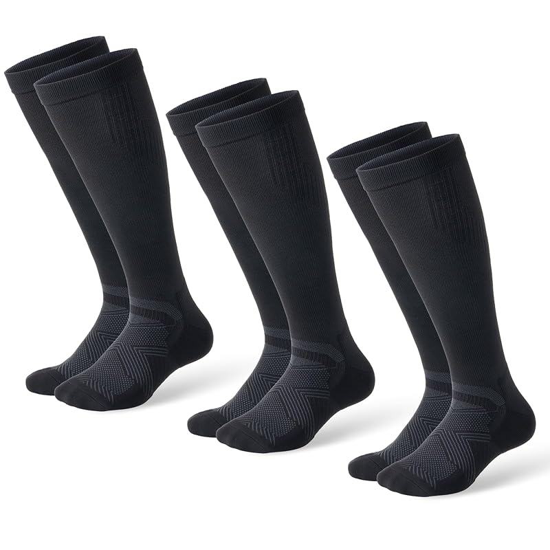 Musesox Compression Socks for Men & Women 15-20 mmHg - 3 Pairs (B01-3black+X-Large)