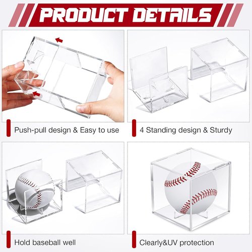 Chumia Baseball Display Cases - Clear Acrylic Holder with UV Protection | 12 Pack Autograph Storage Boxes
