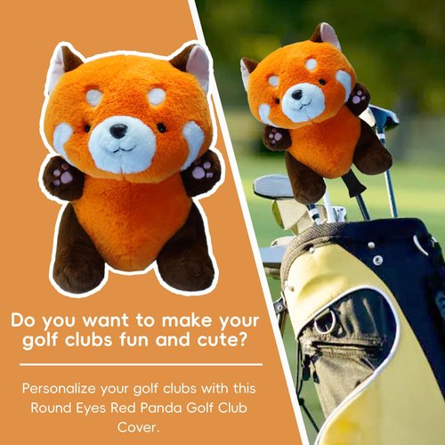 Cute Round Eyes Red Panda Golf Headcover, Animals Plush Golf Club Head Covers, Small Size Fits Hybird and Irons, Large Size Fits Standard 461cc Driver Head