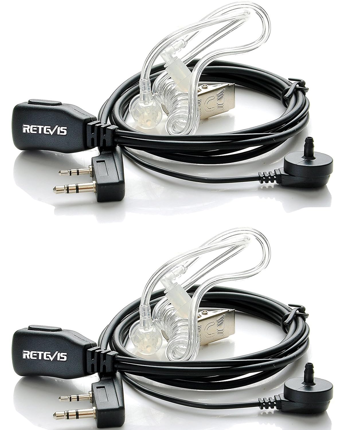 Retevis Walkie Talkie Earpiece with Mic, Comfortable Acoustic Tube, for RT22 RT68 RT21 H-777 RT86A, Compatible with Kenwood, Baofeng BF-888S/BF-T26, Pxton Walkie Talkies, Surveillance Headset(2 Pack)