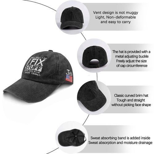 for Dad Men Embroidered I Fix Stuff and I Know Things Washed Cowboy Hat Retro Adjustable Birthday for Him Grandpa Uncle Brother Husband