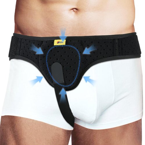 Inguinal Hernia Belt for Men, Medical Grade Hernia Support Truss for Single Inguinal or Sports Hernias, Adjustable Compression Pad & Breathable Waist Strap for Pain Relief, Discreet Left or Right Side