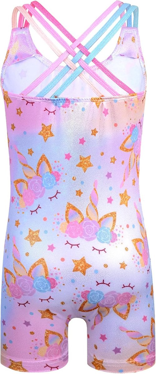 HOZIY Girls' Gymnastics Leotard - Snowflake Ribbon Design in Blue, Purple & Hot Pink Sparkle