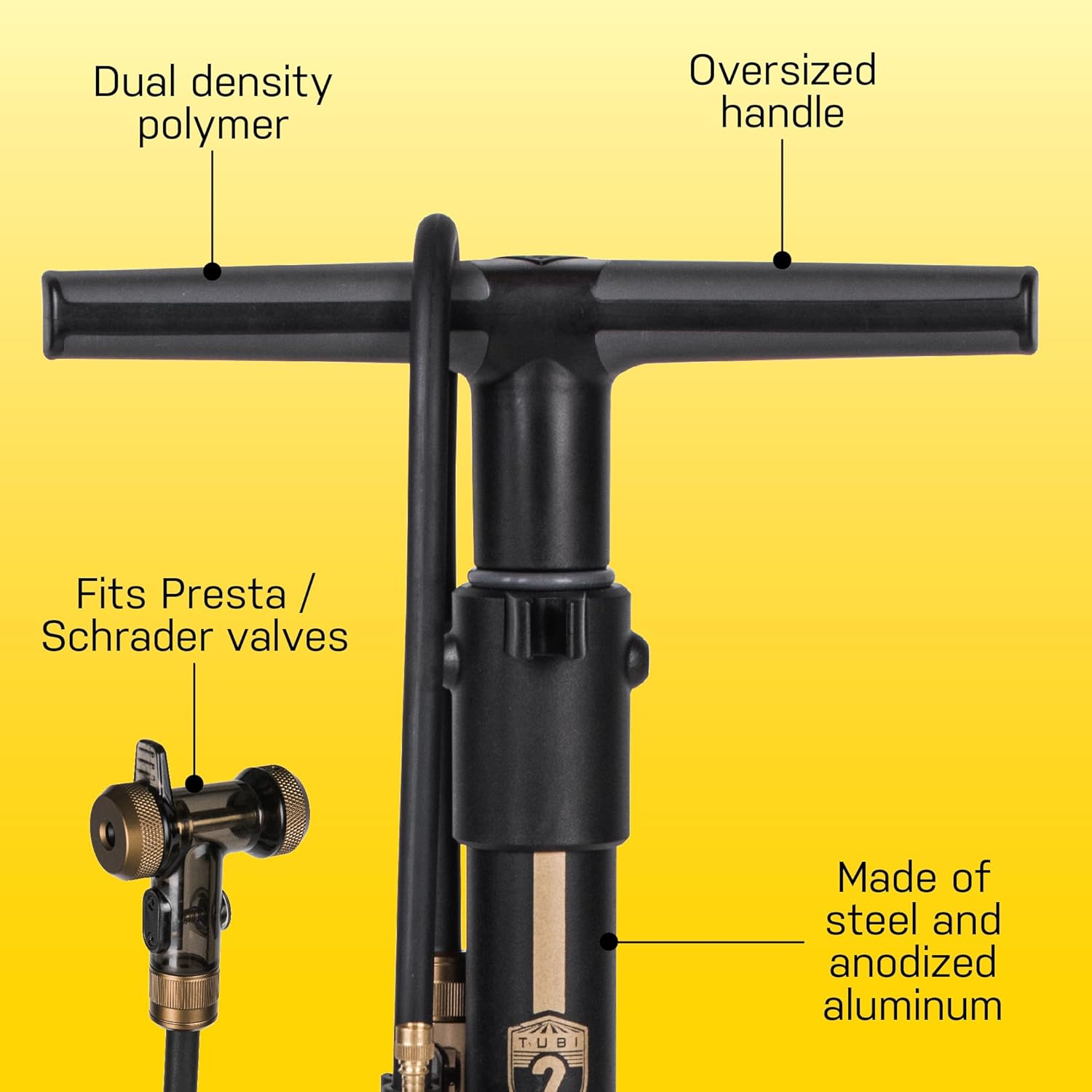 Topeak JoeBlow Tubi 2Stage Bike Pump - High-Pressure Floor Pump for Tubeless & Standard Tires, Durable Steel & Aluminum Construction