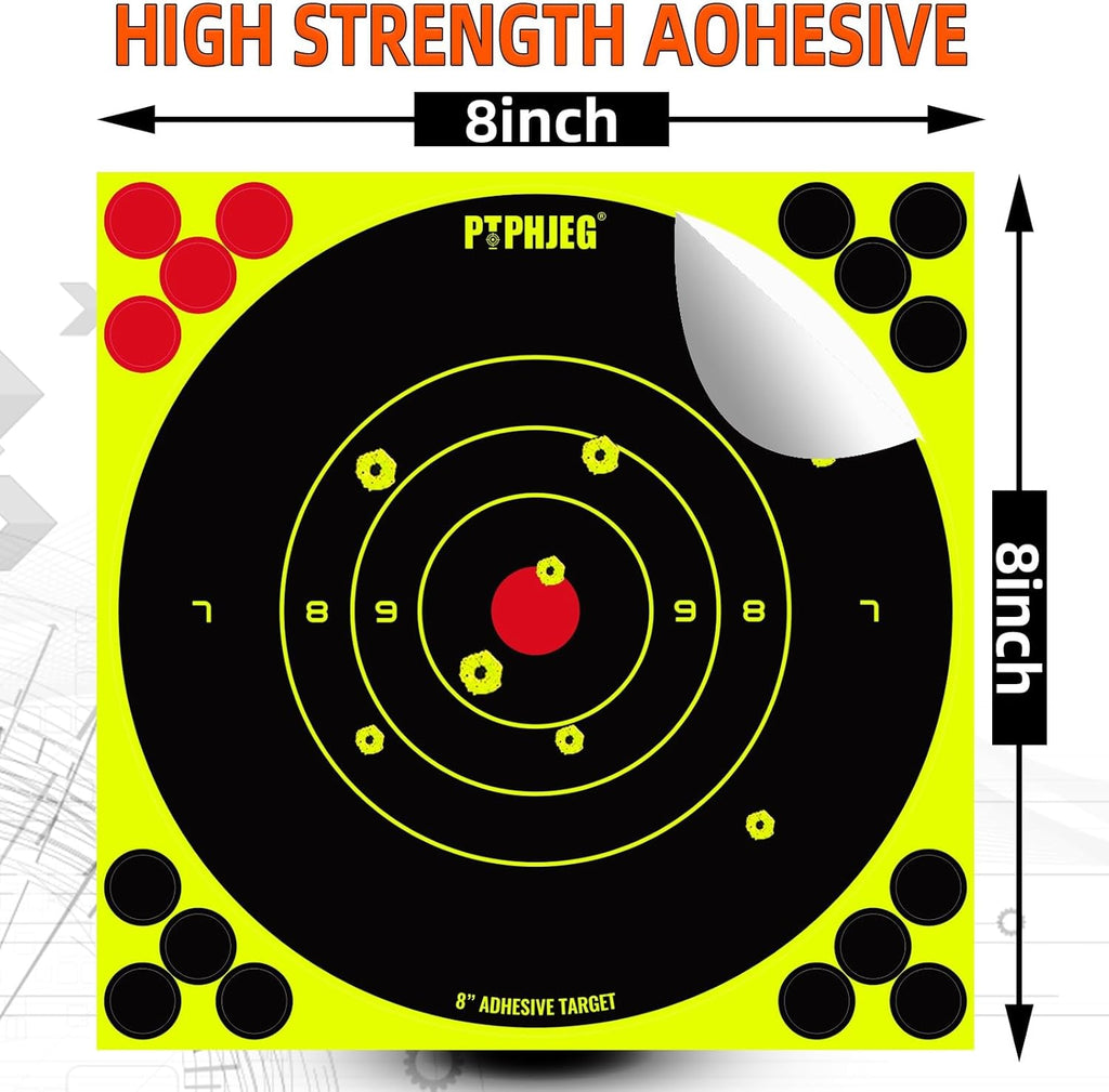Bright Fluorescent Yellow Shooting Targets - Adhesive Splatter Design | 8x8 Inches (25/50/100 Pack)
