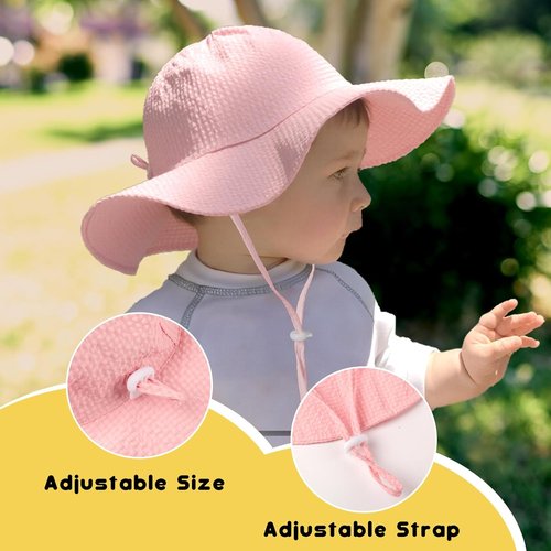 HONGTEYA Baby Sun Hat - Adjustable Toddler Beach Hat with Wide Brim for Sun Protection | Summer Outdoor Use