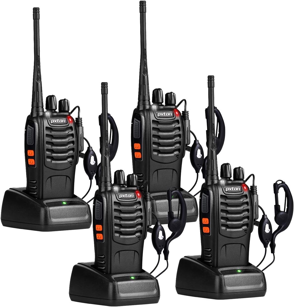 Pxton Walkie Talkies 777S & 888S - Long Range Rechargeable Two-Way Radios with Earpieces | 8 Pack