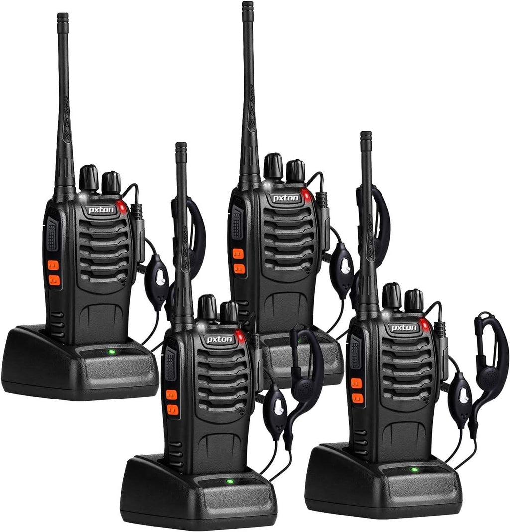 Pxton Walkie Talkies - Long Range Rechargeable 2-Way Radios with Headphones | 8 Pack with VOX & Noise Reduction