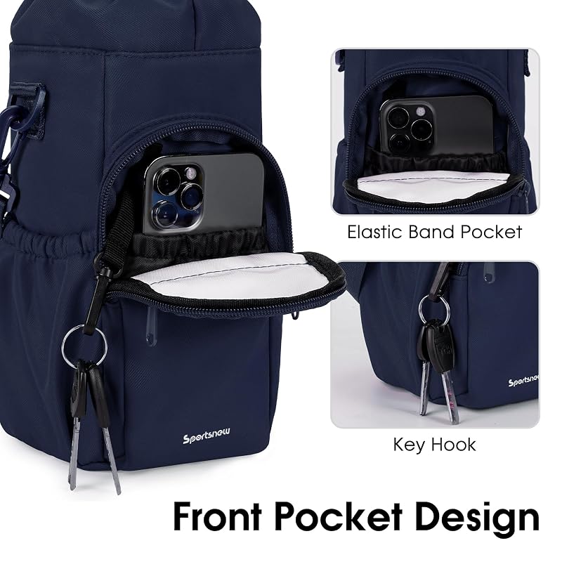 Navy Blue 40oz Insulated Crossbody Water Bottle Sling Bag with Phone Pocket