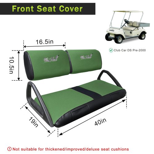 WEIMELL Golf Cart Seat Covers Fit Club Car DS Pre-2000 Front Seat Covers for Regular Cushions Breathable Thicken Mesh with Vinyl Leather No Nail Gun Easy to Install Black & Green