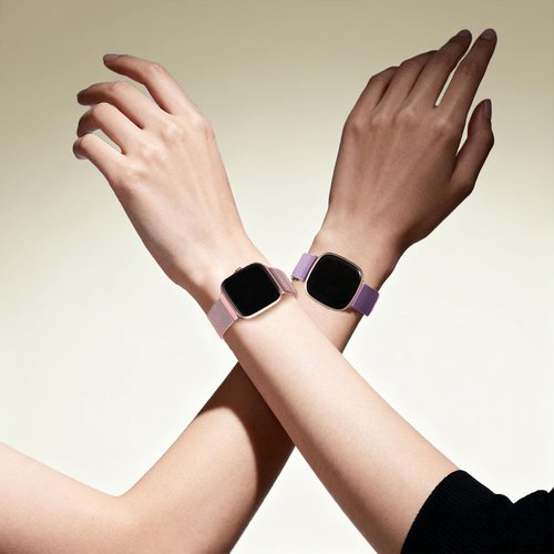 2Pcs Metal Band Compatible for Fitbit Versa 4/Sense 2/Versa 3/Sense Bands Women Men, Stainless Steel Soft Mesh Loop Strap Replacement Bracelet Strap for Fitbit Sense 2/3/Sense/Versa 4 (Purple&Pink, Large)