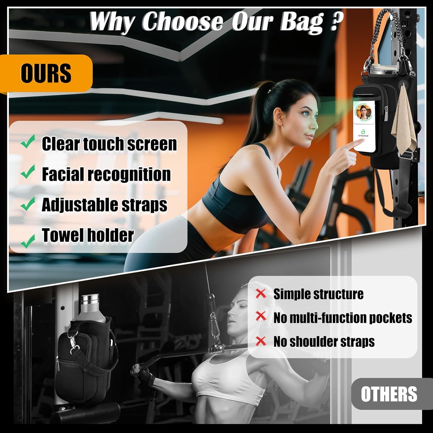 Skiennix Magnetic Gym Bag - Water Bottle Carrier Holder with Strap for Stanley - Compact Accessory Pouch