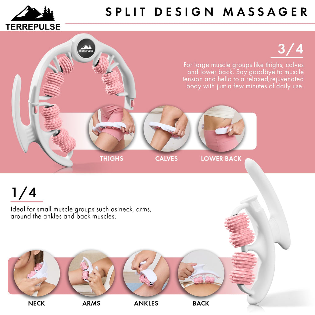 Terrepulse Anti Cellulite Roller & Lymphatic Drainage Massager | Deep Tissue Fascia Blaster & Muscle Roller | Tool for Sore Arms, Legs, Shoulders, Stomach & Buttocks (Pink)