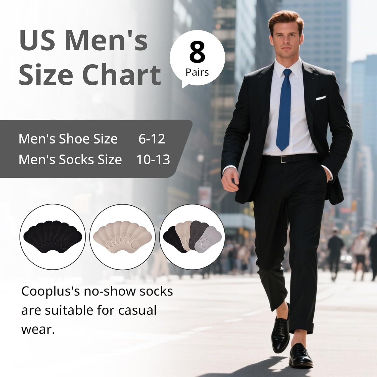 Cooplus No Show Socks for Men - Non-Slip Low Cut Cotton Invisible Design | 8 Pairs