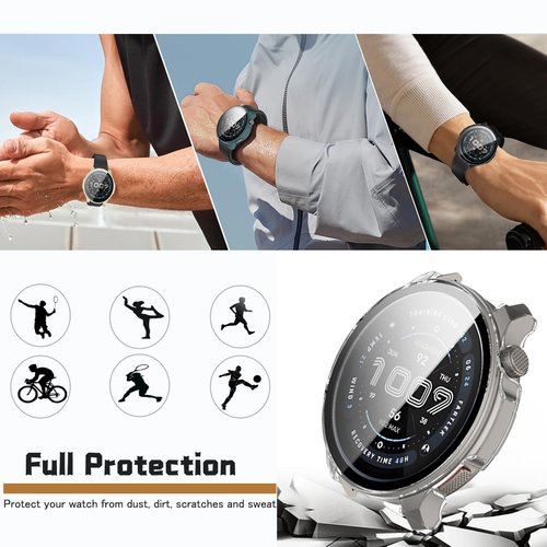 Qaerre [4-Pack] Screen Protector Case with Tempered Glass Compitible with Amazfit Balance 2 Smart Watch, Hard PC Case Screen Protector Cover Bumper Accessories for Women Men