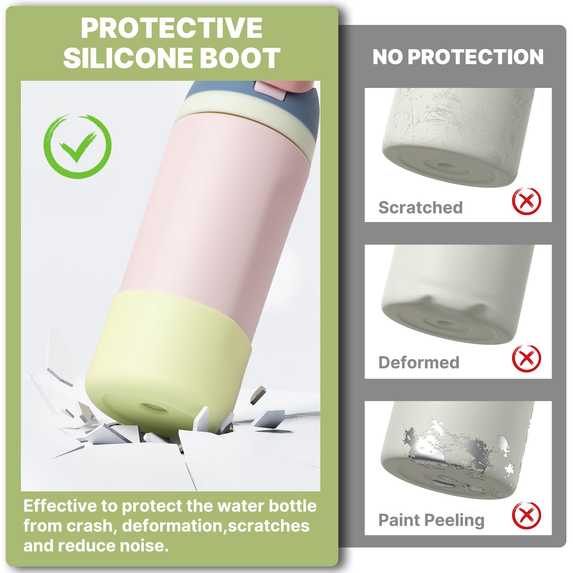 Diumepo Silicone Water Bottle Boot for Owala 14/16oz, Anti-Slip Protective Sleeve Bottom Bumper Protector for Owala 12 oz Tumbler, Flip 14 oz and FreeSip 16 oz Water Bottle (Green)
