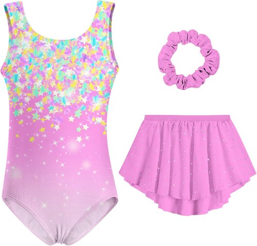 Idgreatim Girls Gymnastic Leotard - Ballet Dance Dress with Removable Skirt & Hair Scrunchie | Ages 4-11