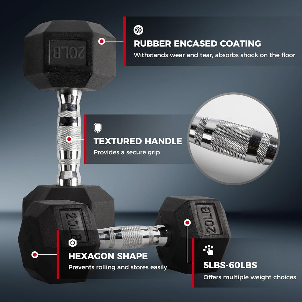 RitFit Rubber Coated Hex Dumbbell Set - 5-780LB for Home Gym | Anti-Slip Knurled Handle & Heavy-Duty Rack