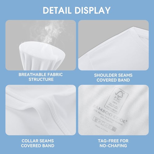 BAMBOO COOL Men's Moisture-Wicking Crewneck Undershirts - Breathable & Soft Tees, 6 Pack