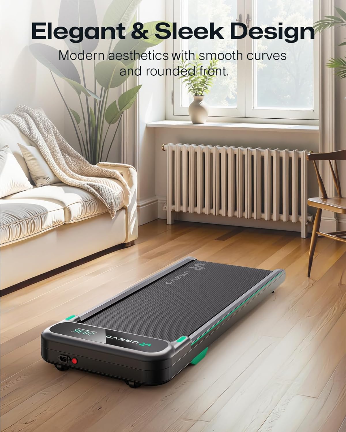 UREVO Smart Walking Pad - Quiet Under Desk Treadmill with APP & Remote | Portable Shock-Absorbing Design for Home Office Fitness