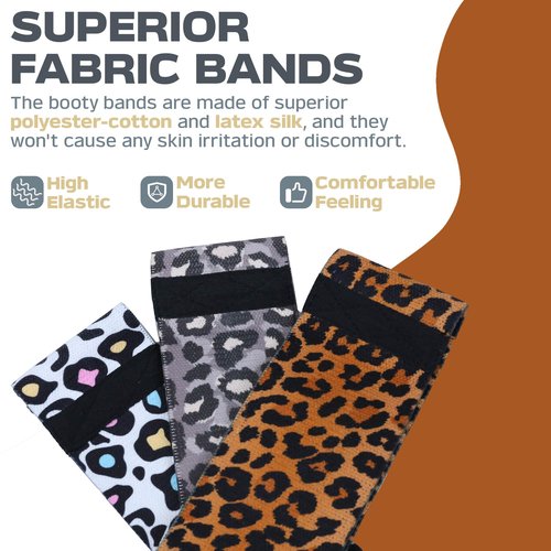 KRIXAM Booty Bands, 3 Levels Hip Bands, Polyester-Cotton and Latex Silk Workout Bands Resistance Bands for Home, Gym, Fitness, Pilates, Yoga (Pack of 3) (Leopard-New)