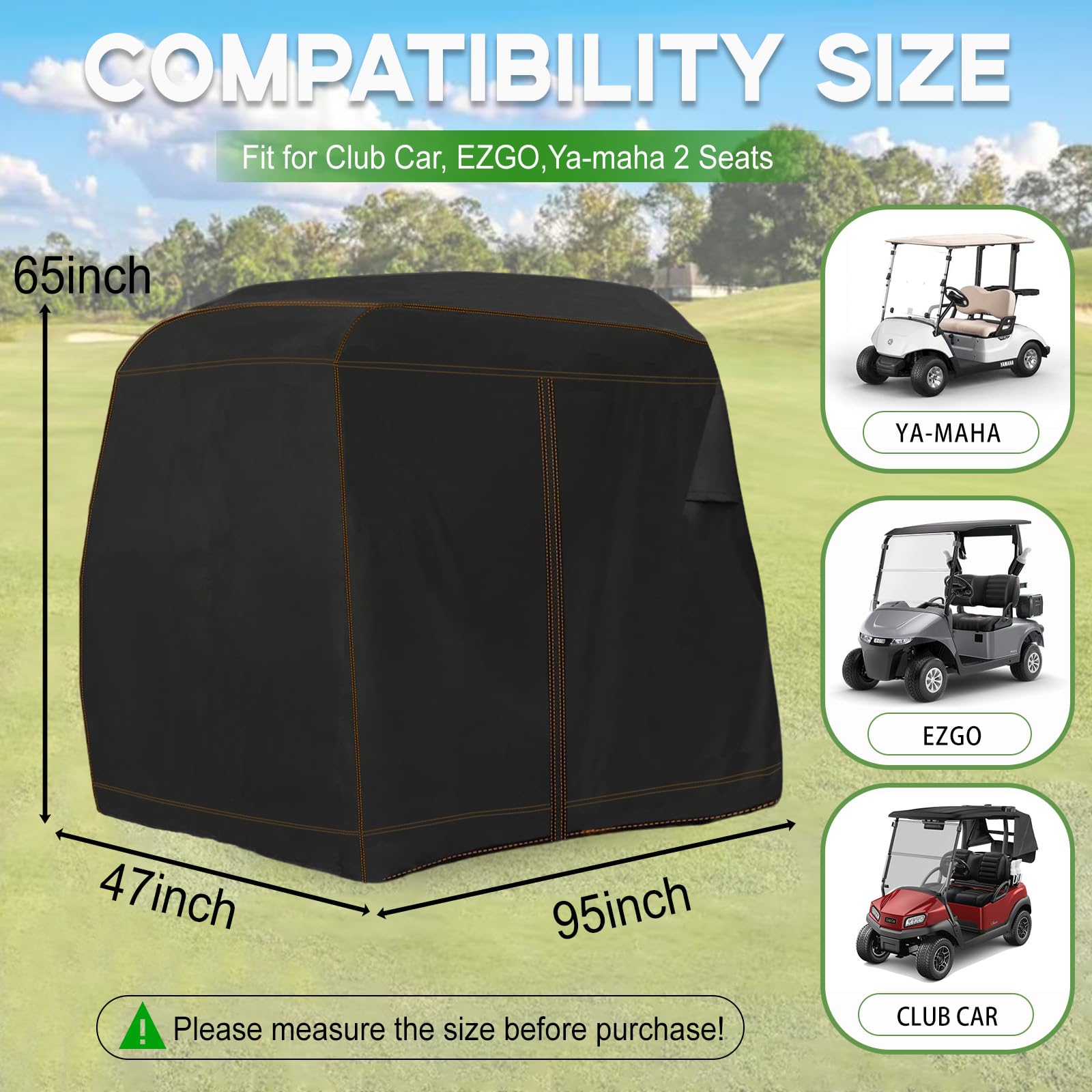 YONQIFON Golf Cart Cover 2 Passengers 420D Heavy Duty Waterproof Windproof Dustproof Universal Compatible with Club Car,EZGO,Yamaha,Golf Cart Rain Cover with Storage Bag