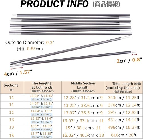 Azarxis Aluminum Tent Poles - Lightweight Replacement Rods for Camping | 7001 Series Aircraft-Grade