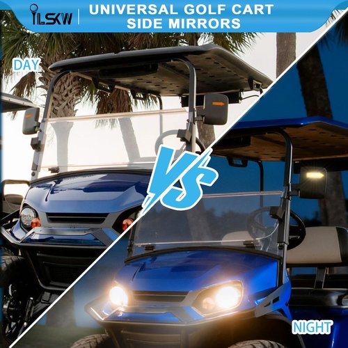 iLSKW Golf Cart Mirrors Side View with Turn Signal Blinker Foldable Golf Cart Side Mirrors for Club Car, EZGO, Yamaha