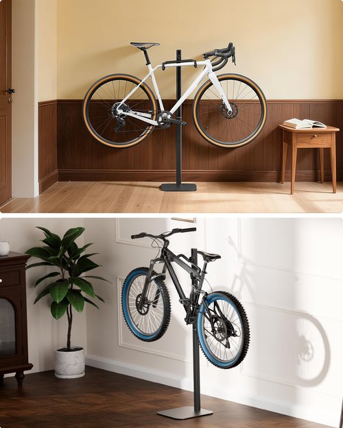 Viozon Adjustable Bike Floor Stand, Aluminum Alloy Vertical Bicycle Storage Rack with Height & Angle Adjustment, EVA Protective Hooks & Wheel Strap, Max Load 33lbs, Space-Saving Bike Rack