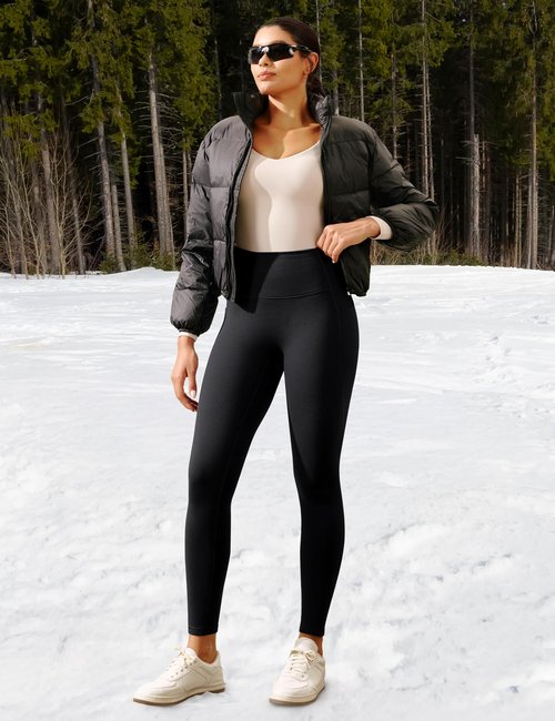 Ewedoos Fleece Lined Leggings Women No Front Seam Compression Thermal Leggings Tummy Control with Pockets Warm Yoga Pants Black