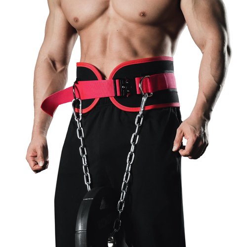 MANUEKLEAR Quick Locking Dip Belt, Weightlifting Belt, Weight Lifting Belts for Men Women Heavy Duty Dipping Powerlifting Belt with Chain 40 inchs (Passionate Red)