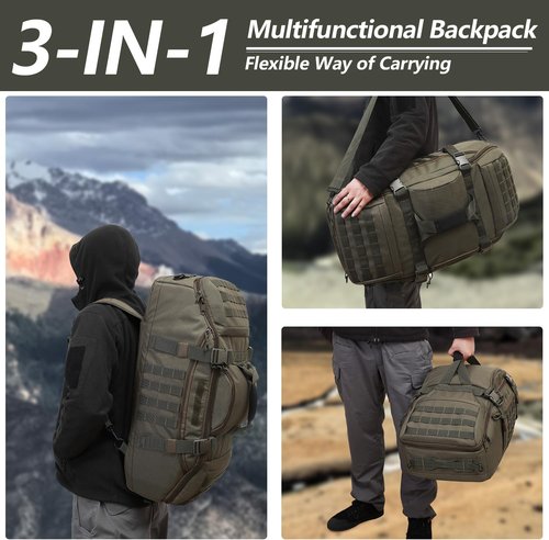 Hannibal Tactical 55L Duffle Bag - 3-in-1 MOLLE Tactical Backpack for Sports & Outdoor | Olive Green