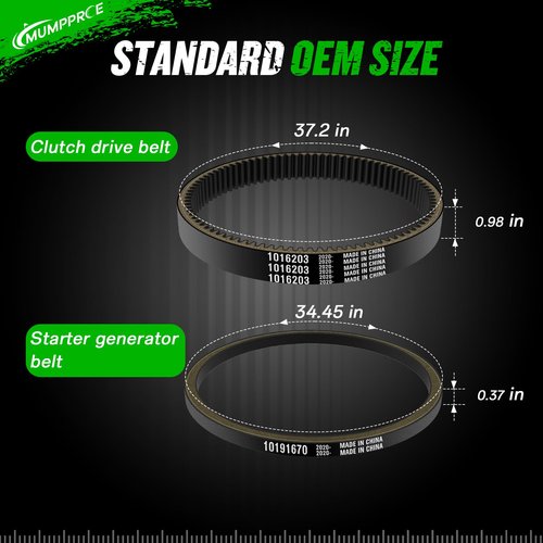 MUMPPRCE Club Car Clutch Drive Belt & Starter Generator Belt Fits Club Car DS 1997-UP and Precedent 2004-UP Gas Golf Cart, Golf Cart Drive and Starter Belt Kit Replace OEM# 101916701 1016203