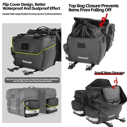 Kinpit Bike Panniers Bike Bags Waterproof 40L Bicycle Saddle Bags for Rear Rack Luggage Trunk Bag Double Side Pannier Bag with Rain Cover Cycling Accessories, Black-L