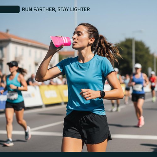 FITLY Soft Flask - 8.5 oz (250 ml) - Shrink As You Drink Pocket Soft Water Bottle for Hydration Pack/Running Vest - Folding Water Bottle for Running, Hiking, Cycling - Ski Water Bottles - Pink