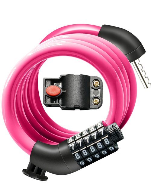 Everyfun Bike Lock Cable with Combination,High Security 5-Digit Resettable Combination Bicycle Lock Anti-Theft, Scooter Lock with Mounting Bracket for Bikes and Scooters(Pink)