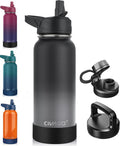 CIVAGO 32 oz Insulated Water Bottle - Stainless Steel Sports Flask with 3 Lids | Classic Ombre Gray