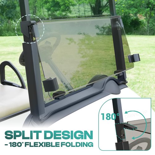 DRIVE UP Golf Cart Windshield, EZGO Golf Cart Windshield Fits for RXV 2008-Up Gas and Electric Golf Carts, Tinted Upgraded Windshield Foldable Impact Resistant and Anti-UV Protection