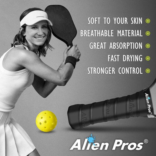 ALIEN PROS Pickleball Overgrip (4-Pack) with Ridges for Better Grip Control - Precut and Dry Feel Pickleball Grip Tape - Non-Slip Pickleball Paddle Grip Tape for High Performance (Ridged Dry, Black)
