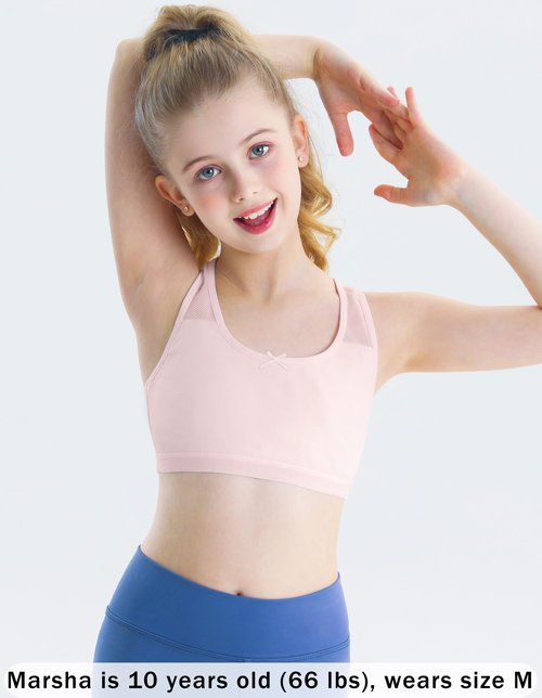 ZIAUGB Training Bras for Girls 8-14 - Wireless Seamless Sports Bra with Lightly Padded, Breathable Racerback - 4-Pack_ZB1332_75A