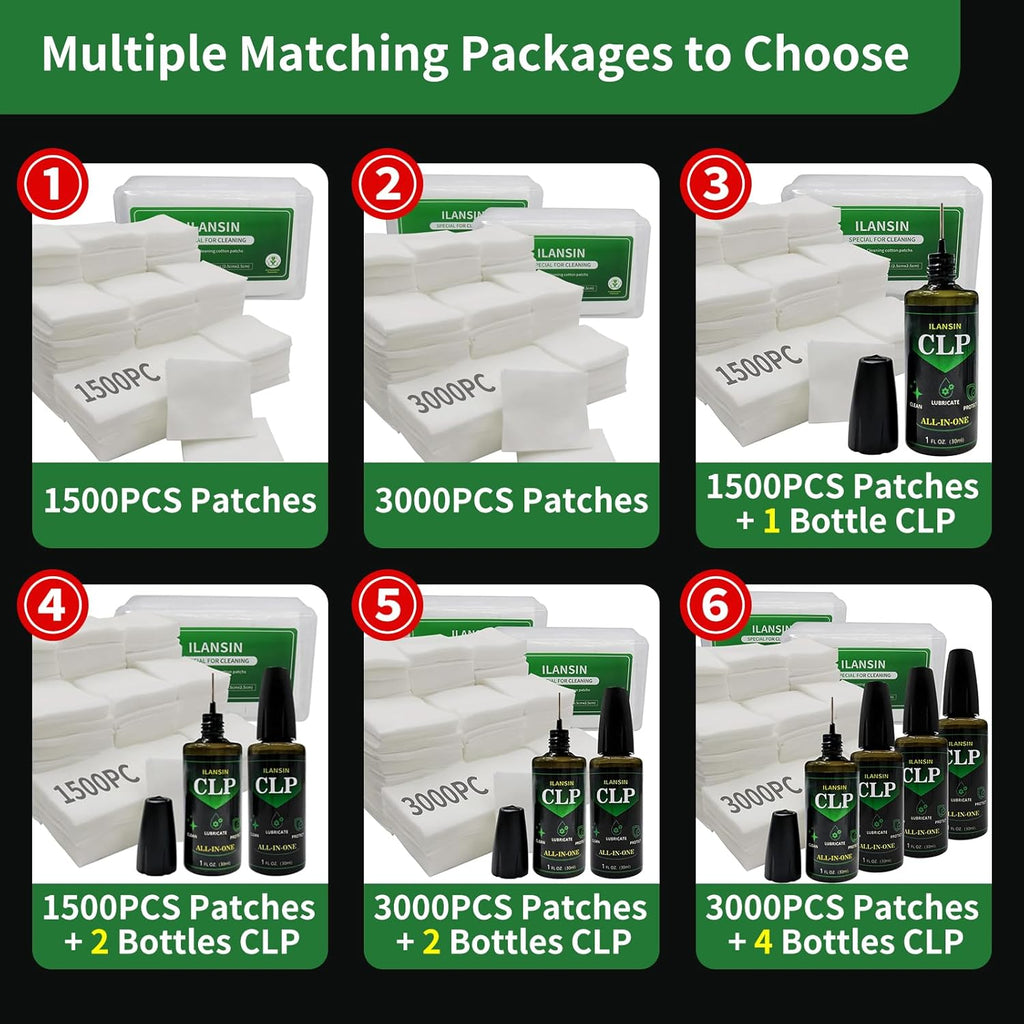 Skiennix Gun Cleaning Patches - 3000/1500 PCS Lint-Free Cloths with CLP Oil | 2"x2" for All Firearms